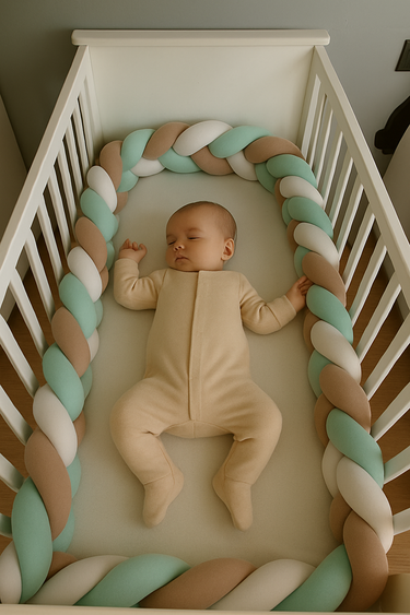 Tour de lit tressé - Vert Beige Blanc -